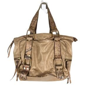 Doncaster Python Embossed Leather Metallic Satchel Bag Zip Top & Zip Pocket Gold